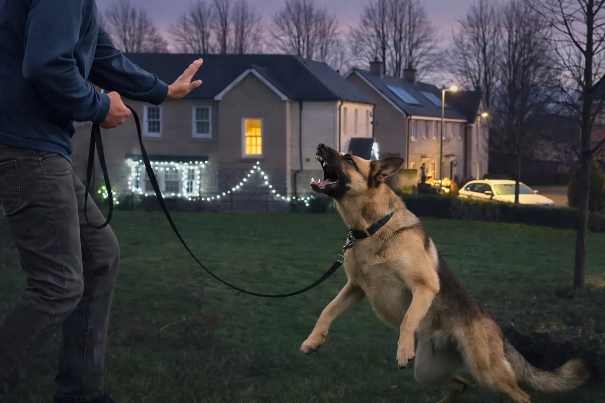 Professional dog trainer working with an aggressive dog in Kent
