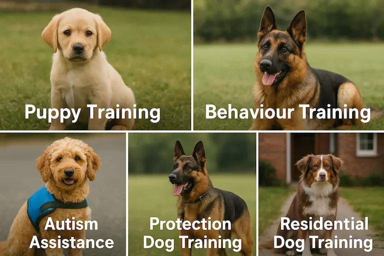 Puppy, behaviour, autism assistance, protection and residential dog training at SK9 Training World in Kent and South East London
